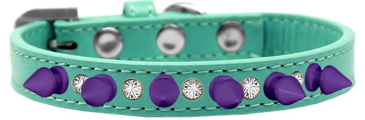 Crystal and Purple Spikes Dog Collar Aqua Size 12